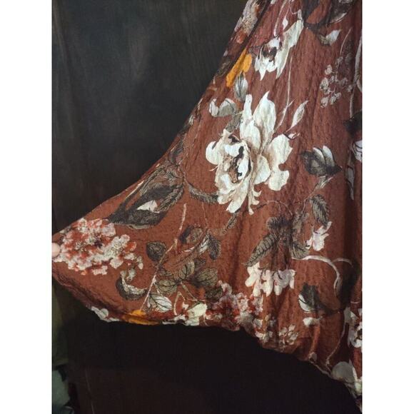 Miss Me floral kimono Medium Bohemian Boho Viscose Bell Sleeve Hippie Fall Brown - Picture 5 of 8